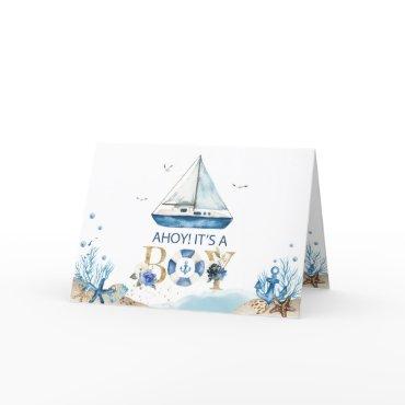 Chic Nautical Boat Ahoy It's a Boy Baby Shower Thank You Card