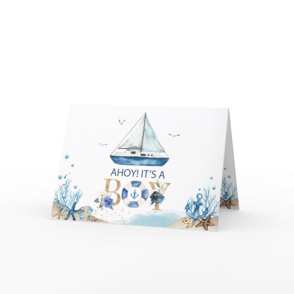 Chic Nautical Boat Ahoy It's a Boy Baby Shower Thank You Card