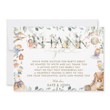 Chic Nursery Rhyme Greenery Baby Shower Boy Girl Thank You Card