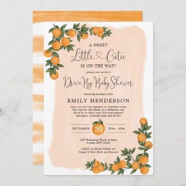 Chic Orange Drive By Baby Shower Citrus Quarantine Invitation