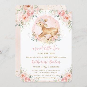 Chic Pink Floral Cute Deer Fawn Girl