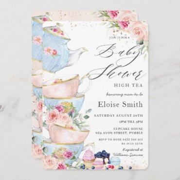 Chic Pink Floral High Tea Party Baby Shower  Invitation
