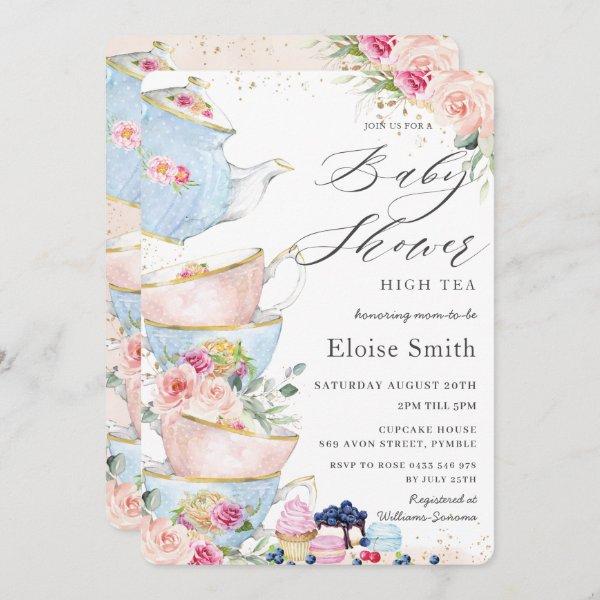 Chic Pink Floral High Tea Party Baby Shower