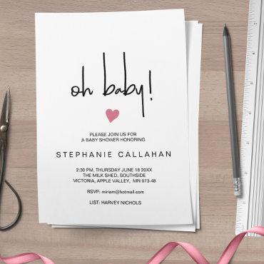 Chic Printable Oh Baby Girl Shower Invite Template