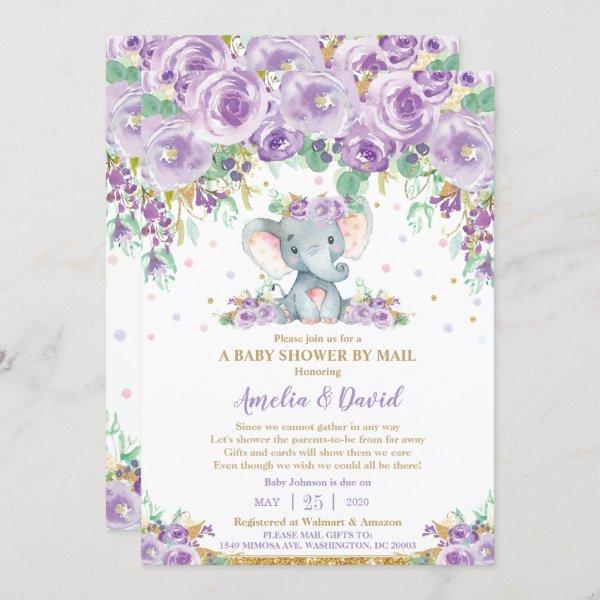 Chic Purple Floral Elephant Baby Shower by Mail