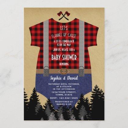Chic Red Buffalo Baby Suit Lumberjack Baby Shower Invitation