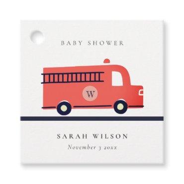 Chic Red Navy Fire Truck Engine Baby Shower Favor Tags