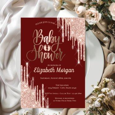Chic Rose Gold Glitter Drips Burgundy