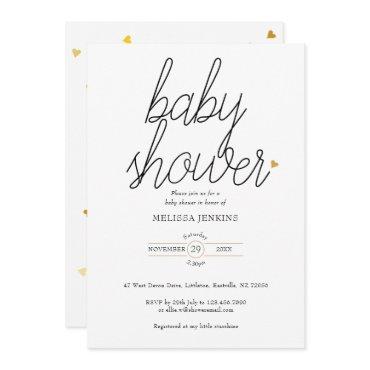 Chic Script Gold Hearts Baby Shower / Sprinkle