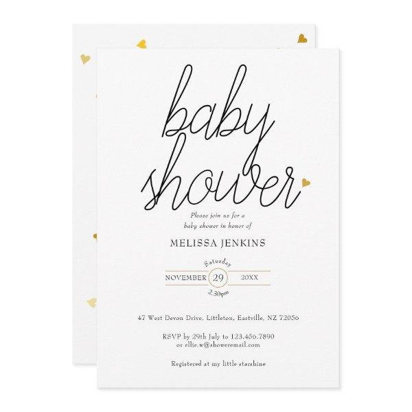 Chic Script Gold Hearts Baby Shower / Sprinkle