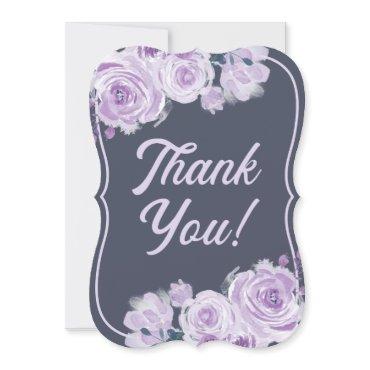 Chic Script Purple & Teal Floral Thank You Cards