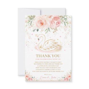 Chic Swan Princess Blush Pink Floral Baby Shower Thank You Card