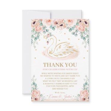 Chic Swan Princess Blush Pink Floral Baby Shower Thank You Card