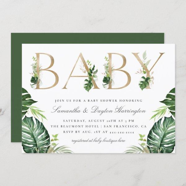 Chic Tropical Greenery Gold Typography