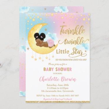 Chic Twinkle Little Star African Girl Baby Shower  Invitation