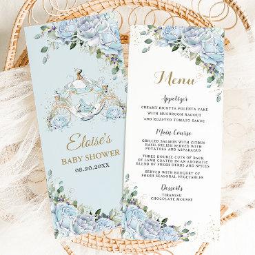 Chic Vintage Blue Roses Princess Carriage Menu