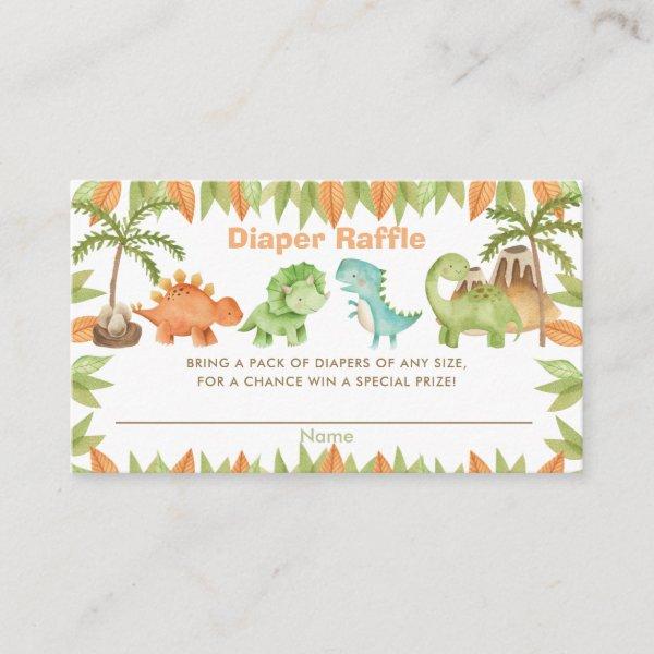 Chic Watercolor Cute Dinosaur Diaper Raffle Ticket Enclosure Card
