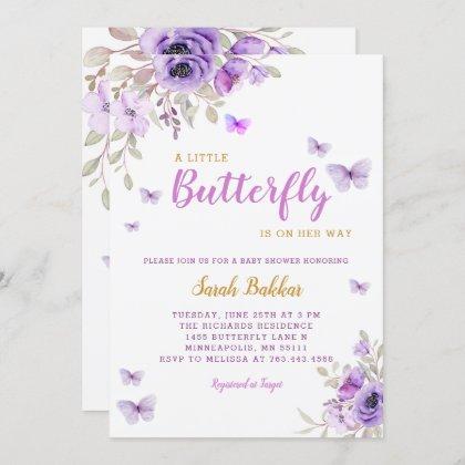 Chic Watercolor Floral Butterfly Girl Baby Shower