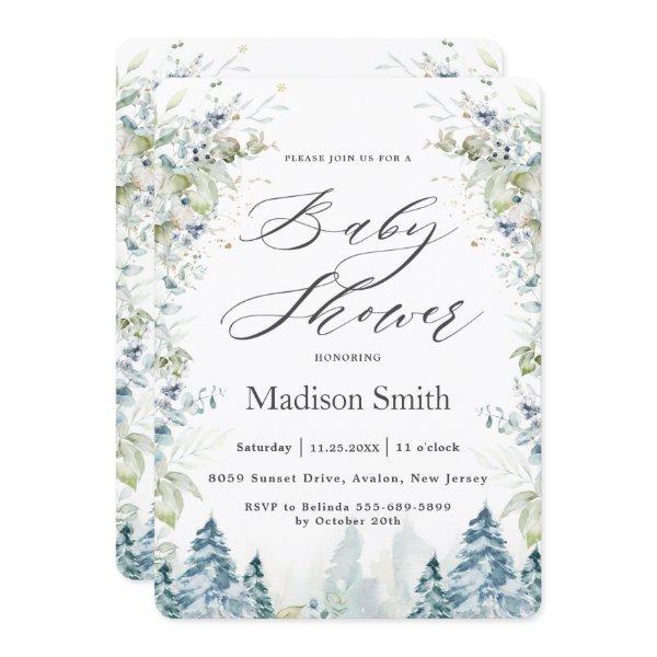 Chic Winter Alpine Trees Baby Shower Neutral