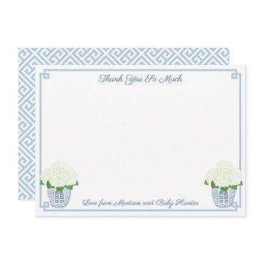 Chinoiserie Chic White Hydrangeas Boy Baby Shower  Thank You Card