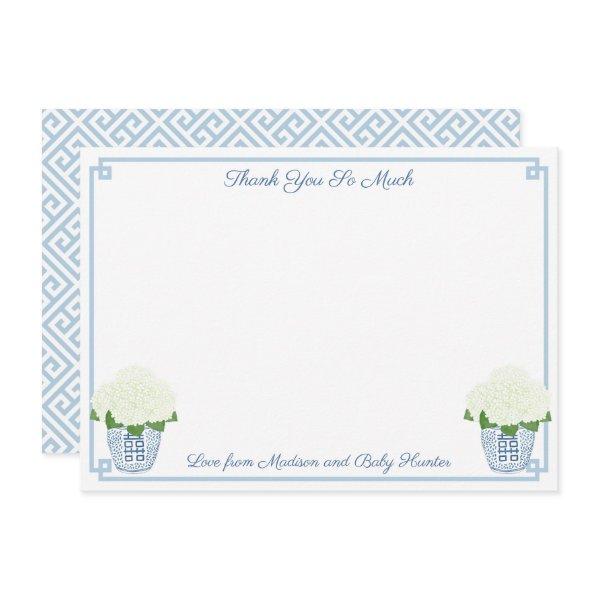 Chinoiserie Chic White Hydrangeas Boy Baby Shower  Thank You Card