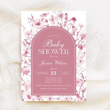 Chinoiserie Dusty Pink Floral Baby Girl Shower
