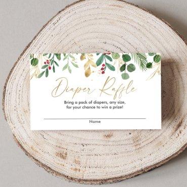 Christmas foliage greenery gold red diaper raffle enclosure card