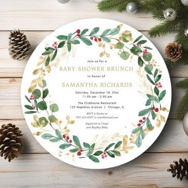 Christmas watercolors wreath baby shower brunch