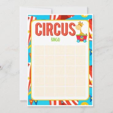 Circus birthday bingo, Carnival baby shower bingo Invitation