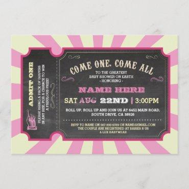 Circus Carnival Pink Girl Baby Shower Invitation