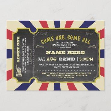 Circus Carnival Ticket Red Blue Baby Shower Invite