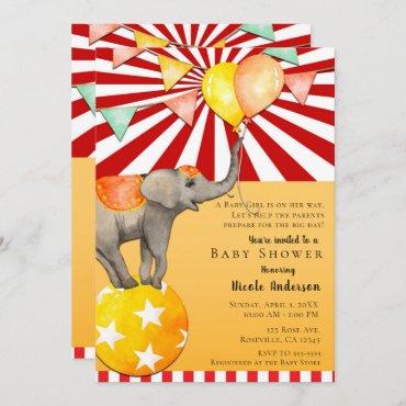 Circus Elephant on Ball Carnival Baby Shower Party