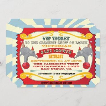 Circus or Carnival Ticket Baby Shower Invitation