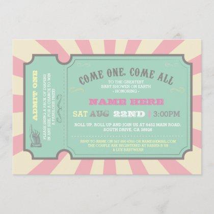 Circus Ticket Pink Baby Shower Invitation