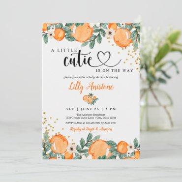 Citrus Baby Shower Botanical Orange Little Cutie Invitation