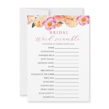 Citrus Flower Bloom Bridal Word Scramble Game Card