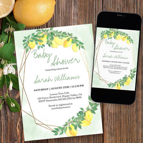 Citrus Lemons Gold Frame Mint Wash