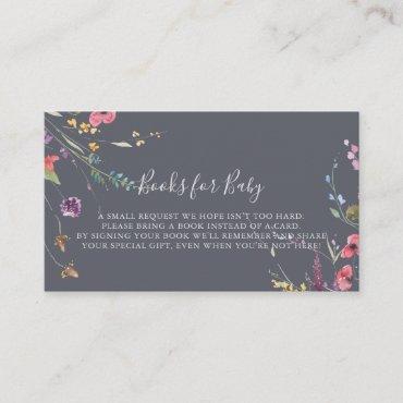Classic Blue Wild Floral Baby Shower Book Request  Enclosure Card