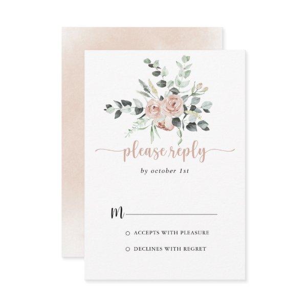 Classic Dusty Pink Rose Floral Calligraphy RSVP
