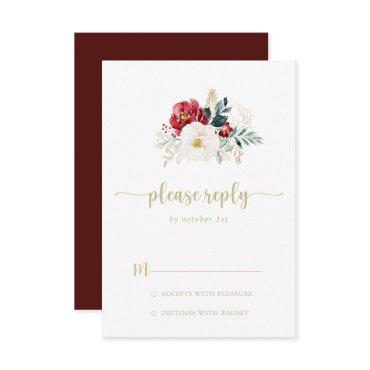 Classic Gold Burgundy White Floral RSVP