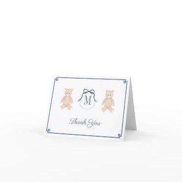 Classic Teddy Bear Monogram Baby Shower Thank You Card