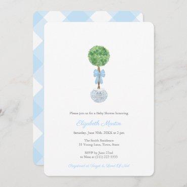 Classic Topiary Ball With Bow Boy Baby Shower Invitation