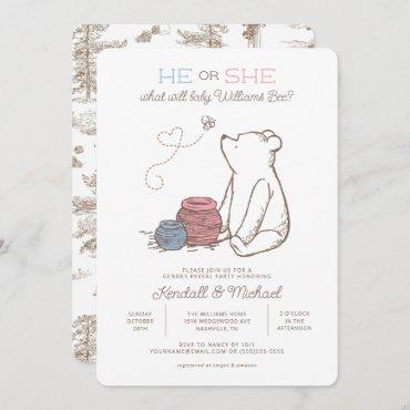 Classic Winnie the Pooh Gender Reveal Baby Shower Invitation