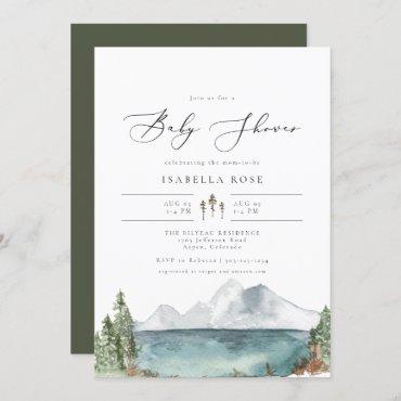 CLOVER- Mountain Lake Boho Rustic Baby Shower Invitation