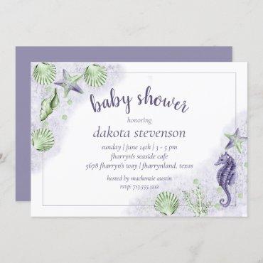 Coastal Chic | Purple and Lime Green  Baby Shower Invitation