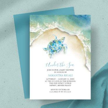 Coastal SeaTurtle Blue Baby Shower Watercolor