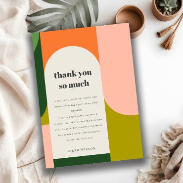 Colorful Groovy Retro Arch Abstract Baby Shower Thank You Card