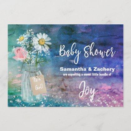 *~* Colorful Mason Jar Floral Baby Shower Rustic Invitation