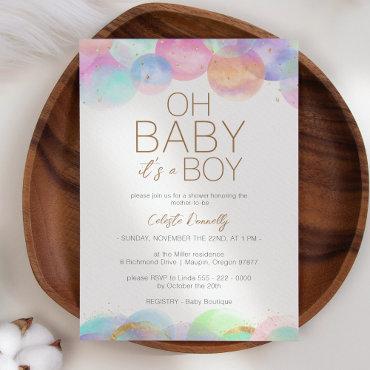 Colorful Rainbow Bubbles White Oh Baby Boy Shower