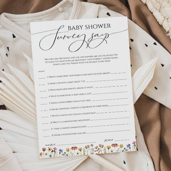 Colorful Wildflower Baby Shower Survey Says Card